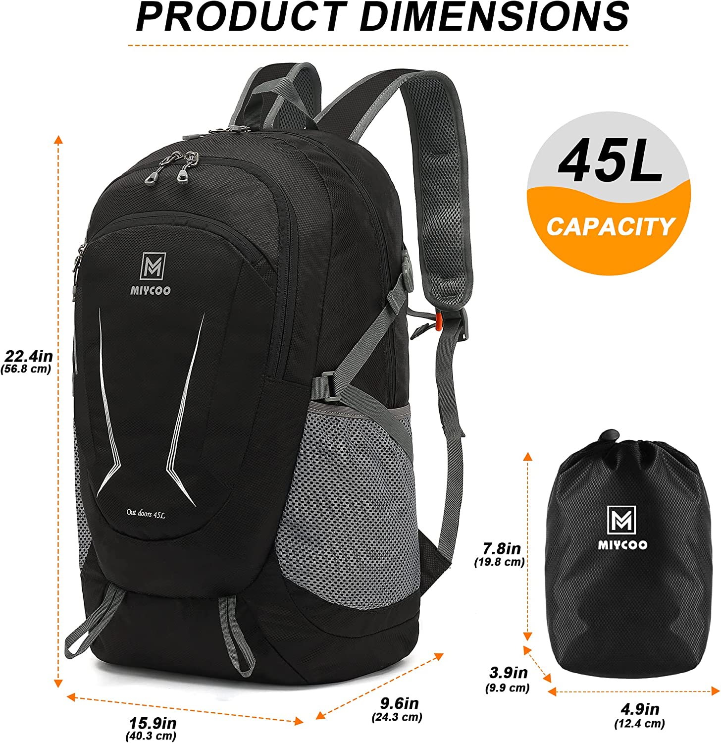 MIYCOO Lightweight Backpack for Men Women - Packable Hiking Travel Backpack - Foldable Outdoor Camping Waterproof Daypack Grey - Image 5